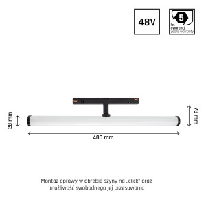 Oprawa BEAM na szynoprzewód 28x400x75mm 12W 150st czarna SYSTEM SHIFT WLD+40007