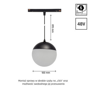 Oprawa kula zwis GLOBE 5W 165st czarna SYSTEM SHIFT WLD+40001