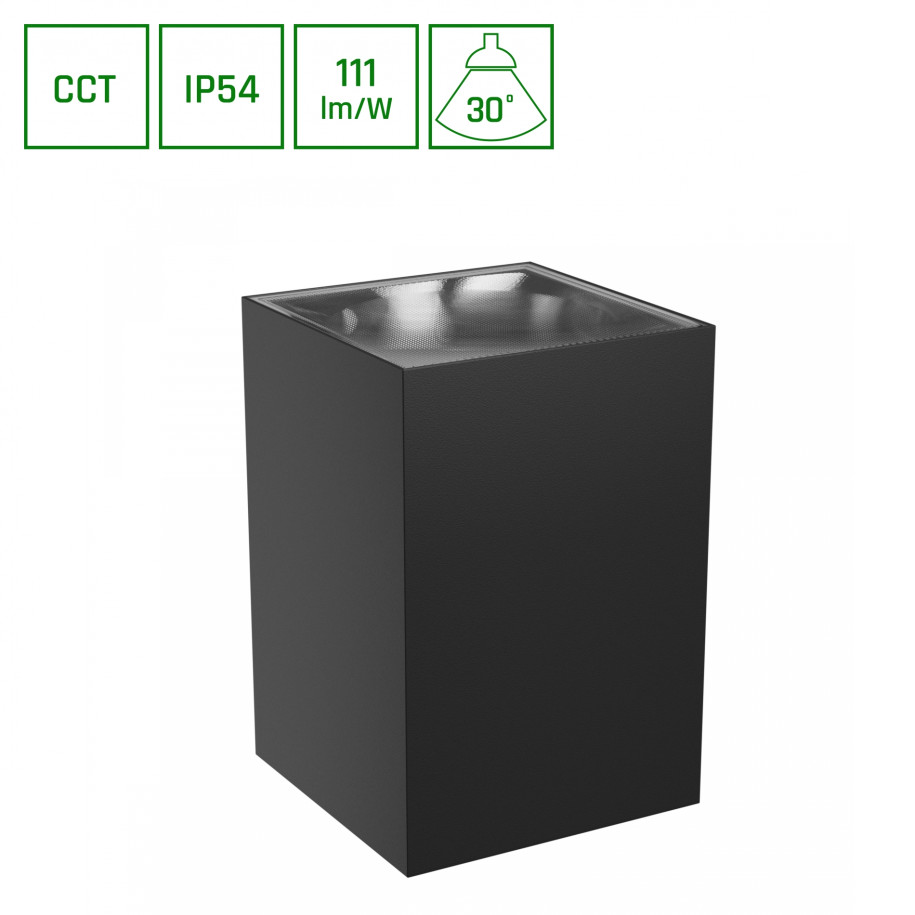 Oprawa elewacyjna TORRE 9W CCT 230V IP54 kwadrat czarna SLI003023CCT_PW