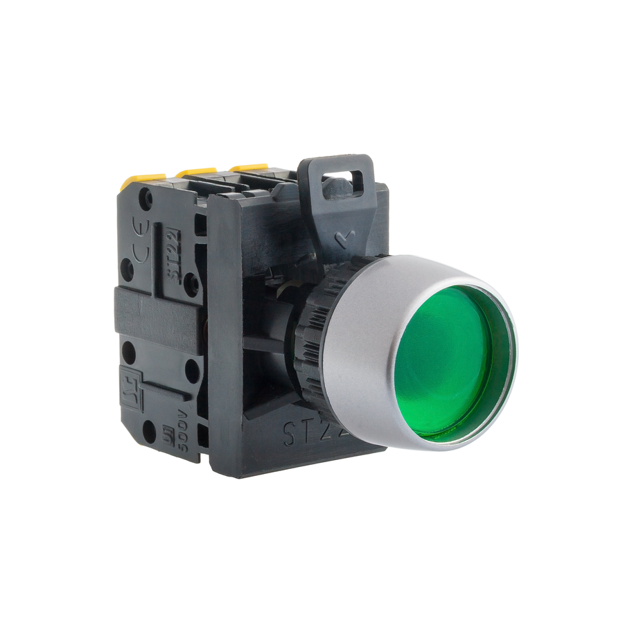 Przycisk sterowniczy 22mm zielony 1Z 1R z samopowrotem z podświetleniem ST22-KLZ-11-24-BA9S