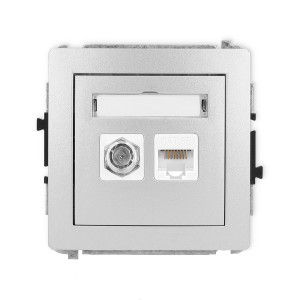 Gniazdo antenowe typu F (SAT) + RJ45 kat. 5e srebrny metalik 7DGFK-1