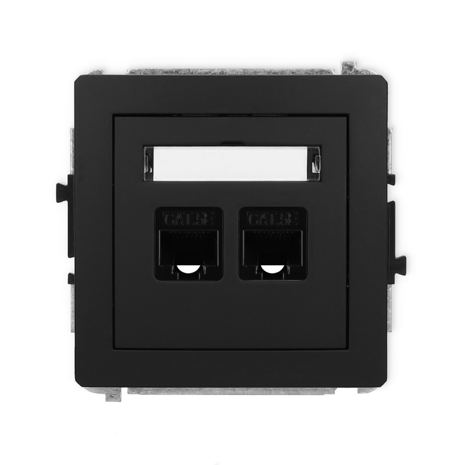 Gniazdo podtynkowe komputerowe podwójne 2xRJ45, kat. 5e, 8-stykowe Karlik Deco 12DGK-2 czarny mat