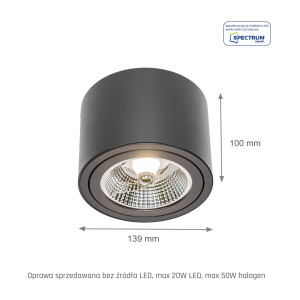 Oprawa n/t CHLOE AR111 GU10 250V IP20 czarna okrągła ruchoma SLIP005013
