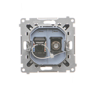 Gniazdo antenowe typu F” + RJ45 kat.6 czarny mat TASFRJ45.01/149