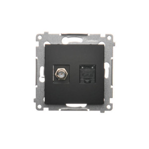 Gniazdo antenowe typu F + RJ45 kat.6 czarny mat DASFRJ45.01/49