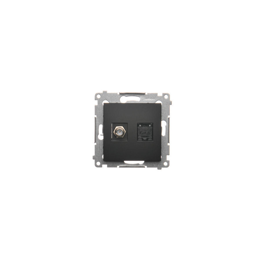 Gniazdo antenowe typu F + RJ45 kat.6 czarny mat DASFRJ45.01/49