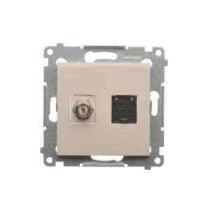 Gniazdo antenowe  typu F i RJ45 kat.6 krem DASFRJ45.01/41