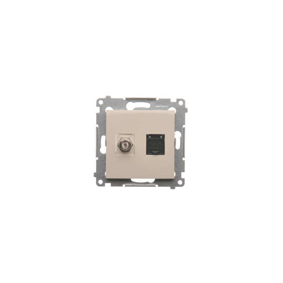 Gniazdo antenowe  typu F i RJ45 kat.6 krem DASFRJ45.01/41
