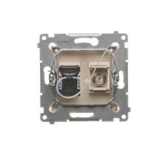 Gniazdo antenowe  typu F i RJ45 kat.6 krem DASFRJ45.01/41