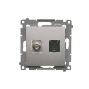 Gniazdo antenowe typu F i RJ45 kat.6 srebrny mat DASFRJ45.01/43