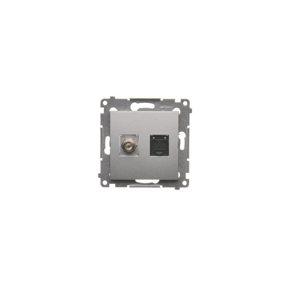 Gniazdo antenowe typu F i RJ45 kat.6 srebrny mat DASFRJ45.01/43