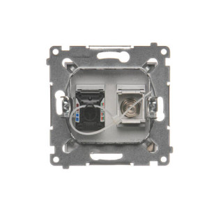 Gniazdo antenowe typu F i RJ45 kat.6 srebrny mat DASFRJ45.01/43