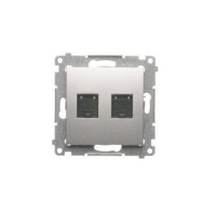 Gniazdo podwójne 2xRJ45 kat.6 z przesłoną srebrny mat D62.01/43