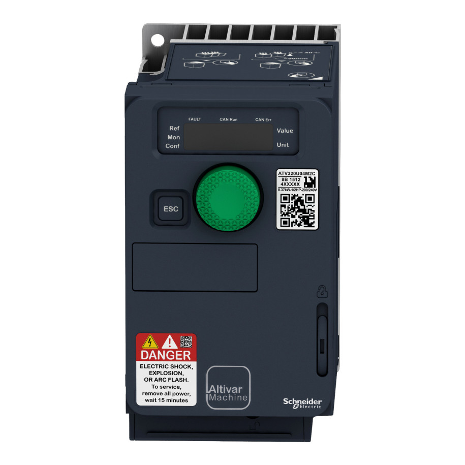 Przemiennik częstotliwości ATV320 1 fazowe 200/240VAC 50/60Hz 0.37kW 3.3A IP20
ATV320U04M2C