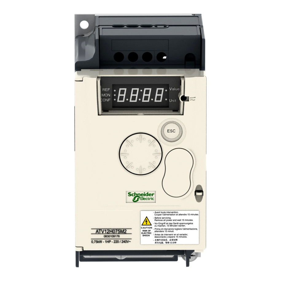 Przemiennik częstotliwości ATV12 1 fazowe 200/240VAC 50/60Hz 0.75kW 4.2A IP20
ATV12H075M2