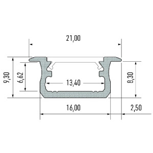 Profil aluminiowy podtynkowy do taśm LED typ B srebrny anodowany 2,02m