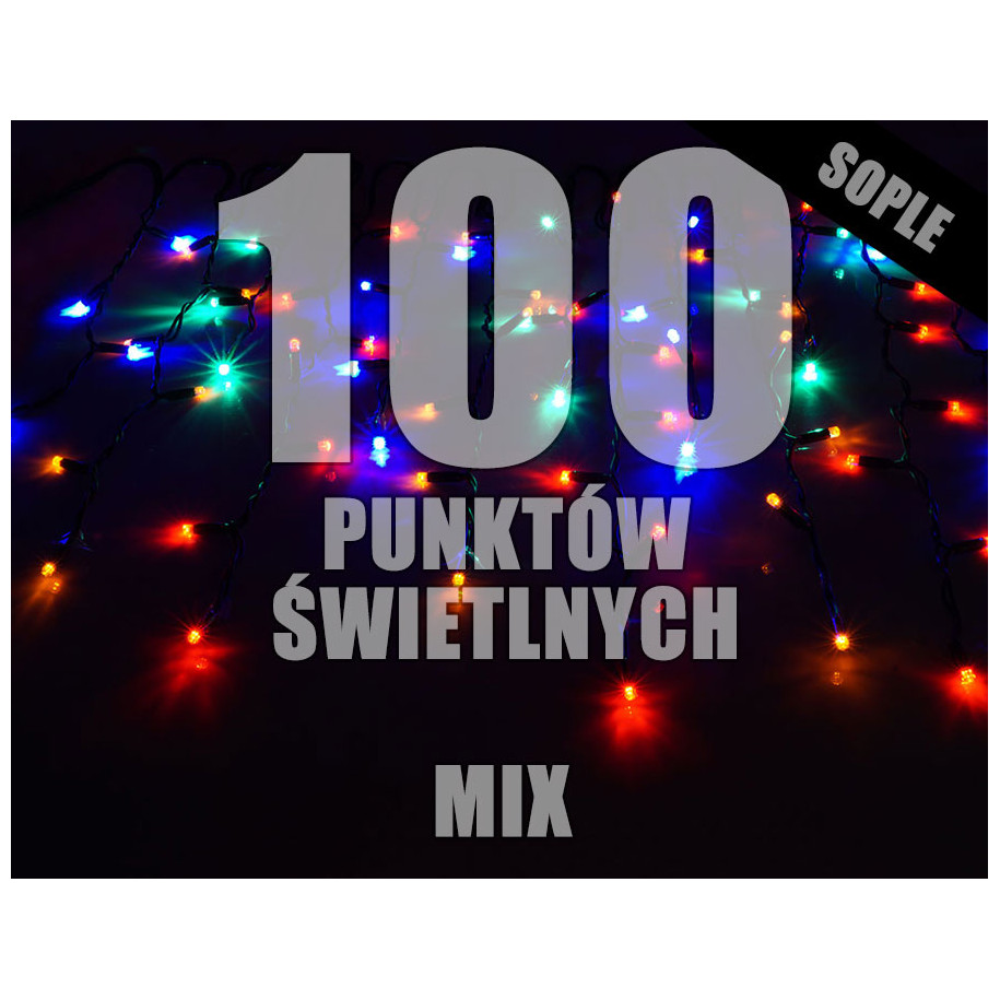 Lampki choinkowe LED zewnętrzne sople 100 sztuk z dodatkowym gniazdem LZS-LED100G mix LZS-LED-100G MIX