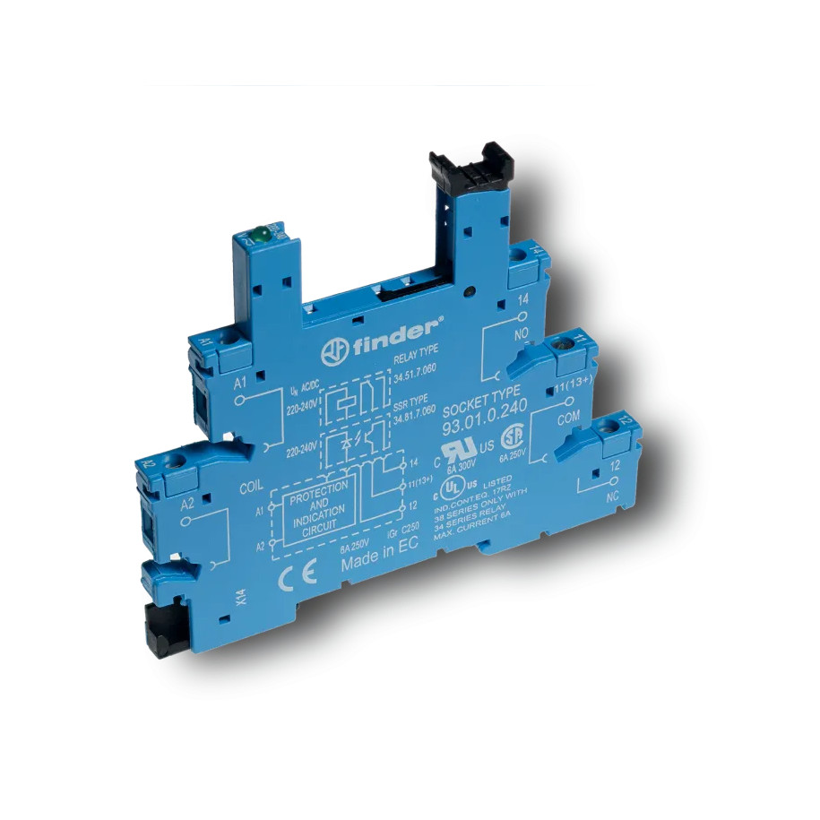 Wąskoprofilowe gniazdo 6,2mm do przekaźników serii 34, 220-240V AC/DC 93.01.0.240