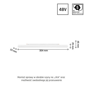 Oprawa LINE S na szynoprzewód 304x23x42mm 8W 100st biały CCT/DIM WLD+40037_SMART
