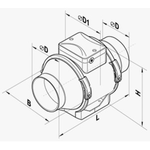 Wentylator kanałowy fi 100 230V 33W 187m3/h 36dB o przepływie mieszanym TT100