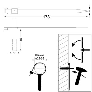 Uchwyt paskowy szybkiego montażu z kołkiem 140mm biały USMPK-10 10mm 50szt.