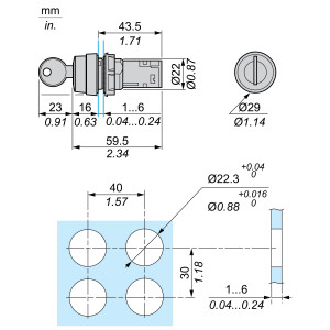 Przełącznik 2 położeniowy klucz 22mm 1Z bez samopowrotu XB7NG21