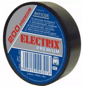 ELECTRIX 200 PREMIUM czarna taśma izolacyjna 19mm x 18m -18 do 105st PE-200P181-0019018