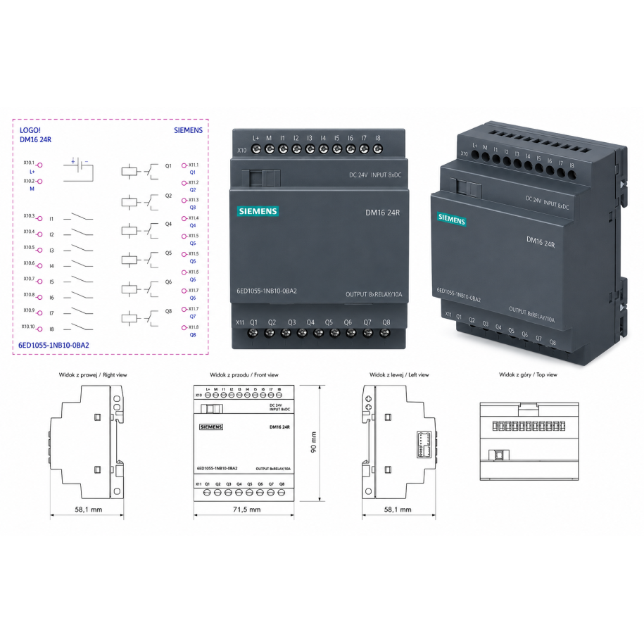 Moduł Siemens LOGO! DM16 24R 24VDC 8DI/8DO 6ED1055-1NB10-0BA2