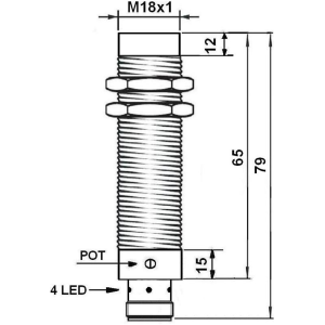 Czujnik pojemnościowy M18 15 mm PNP NO M12 10–30V DC L79 CDNM1815ZPKM
