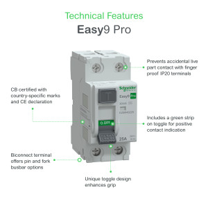 Wyłącznik różnicowoprądowy Schneider Electric Easy9 PRO 2P 25A 30mA typ A 240V EZ9R49225