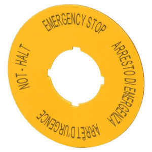 Tabliczka opisowa żółta okrągła fi90 EMERGENCY STOP M22-XAK11 121085