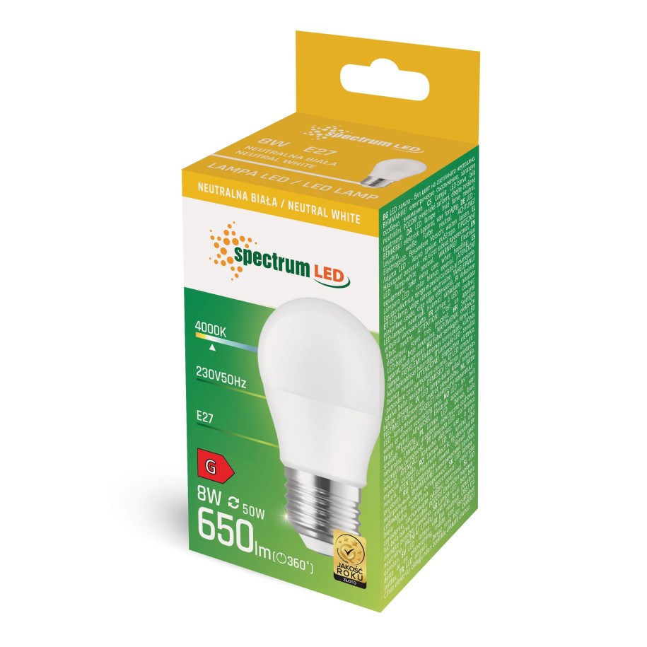 LED KULKA E-27 230V 8W 4000K 710lm WOJ+14472_8W
