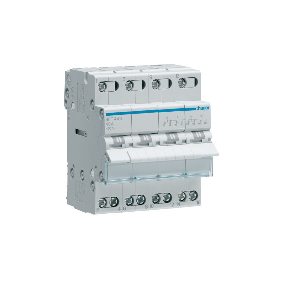 Modułowy przełącznik instalacyjny I-0-II punkt wspólny od góry 4P 40A 400VAC SFT440