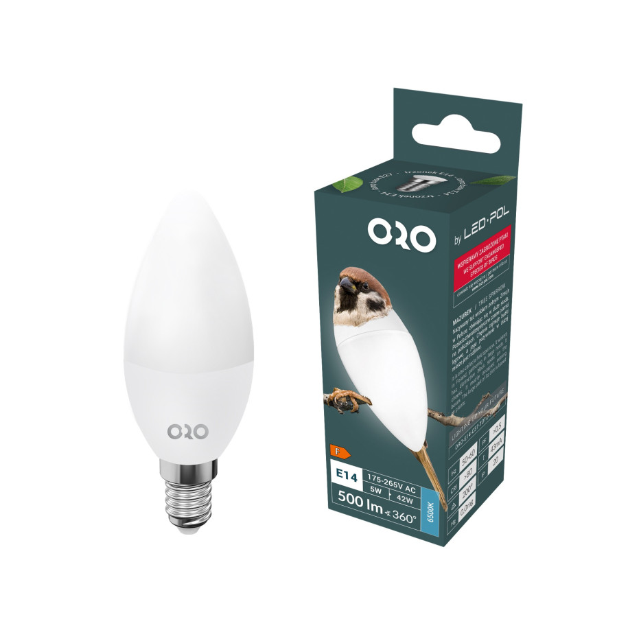 Lampa LED E14 C37 5W 500Lm 4000K 200° Fi37x100 ORO-E14-C37-TOTO-5W-DW ORO03072