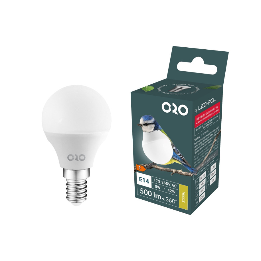 Lampa LED E14 G45 5W 500Lm 3000K 200° Fi45x80 ORO-E14-G45-TOTO-5W-WW ORO03077