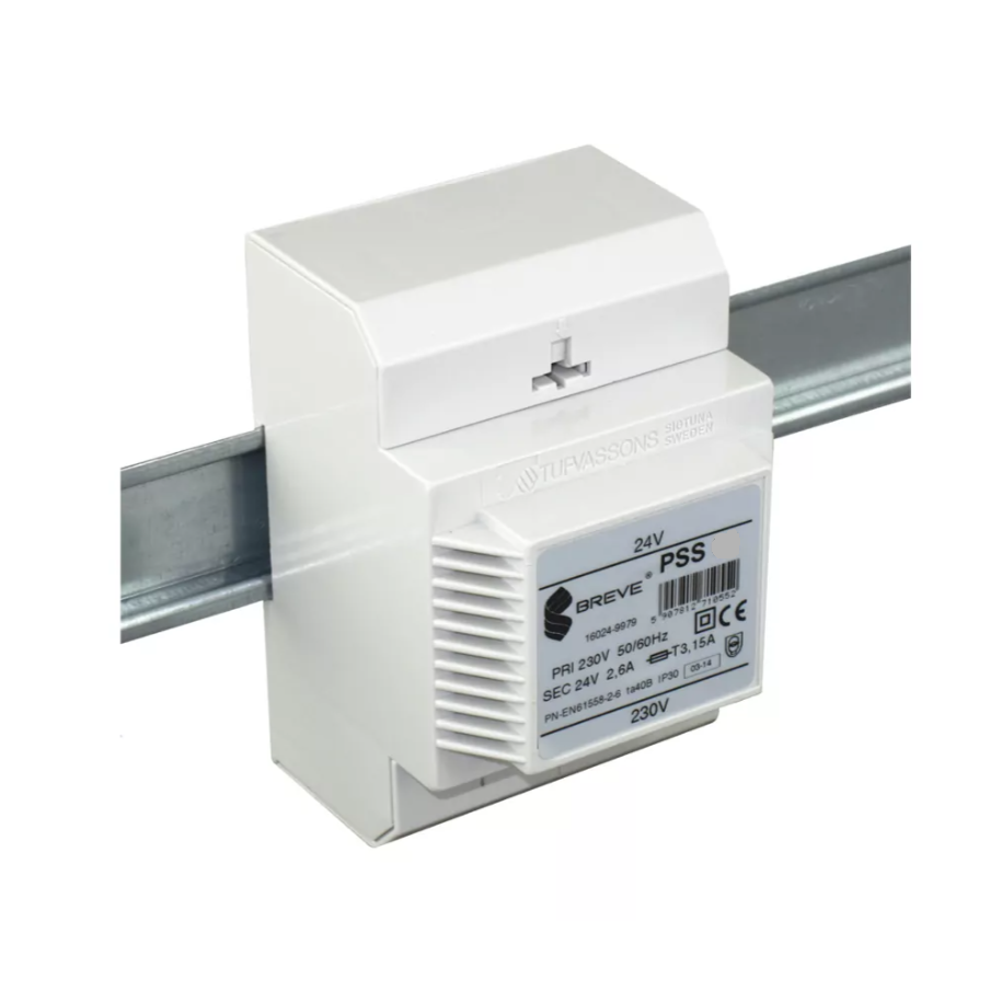 Transformator jednofazowy PSS 20 230/24V IP30 na szynę DIN TH-35 w obudowie modułowej 16024-0178