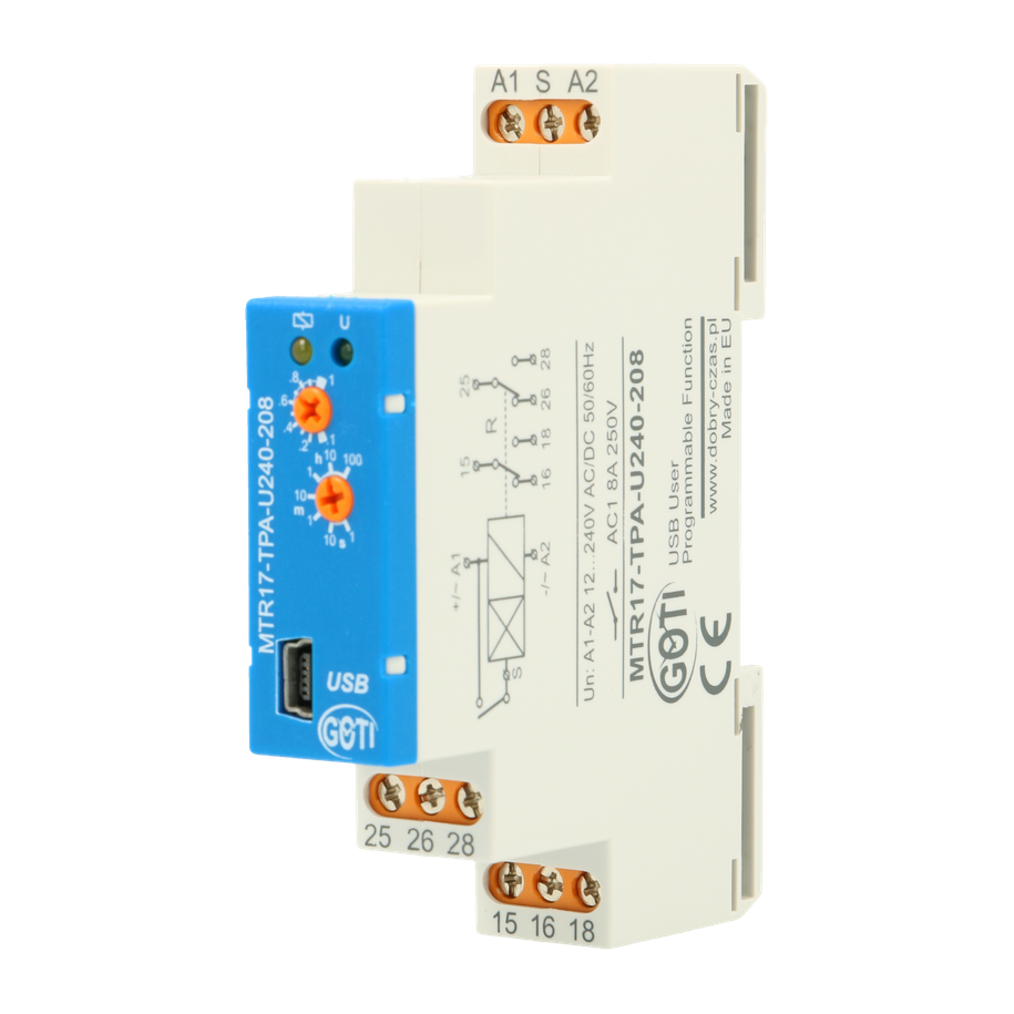 Przekaźnik czasowy 12-240VAC/DC styki 2Px8A AC1 MTR17-TPA-U240-208