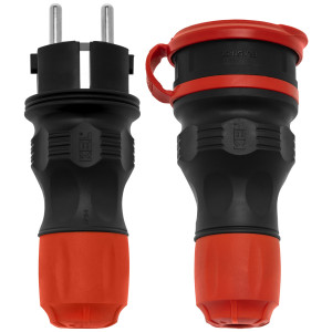 Zestaw EXTREM wtyczka + gniazdo 16A 2P+Z 250V IP54 czarny/czerwony ZWG-54