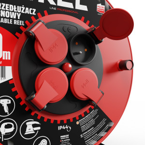 Przedłużacz bębnowy PROFESSIONAL LINE 40m H05RR-F 3x1,5 4xGS /+termik/ 16A IP44 czarny