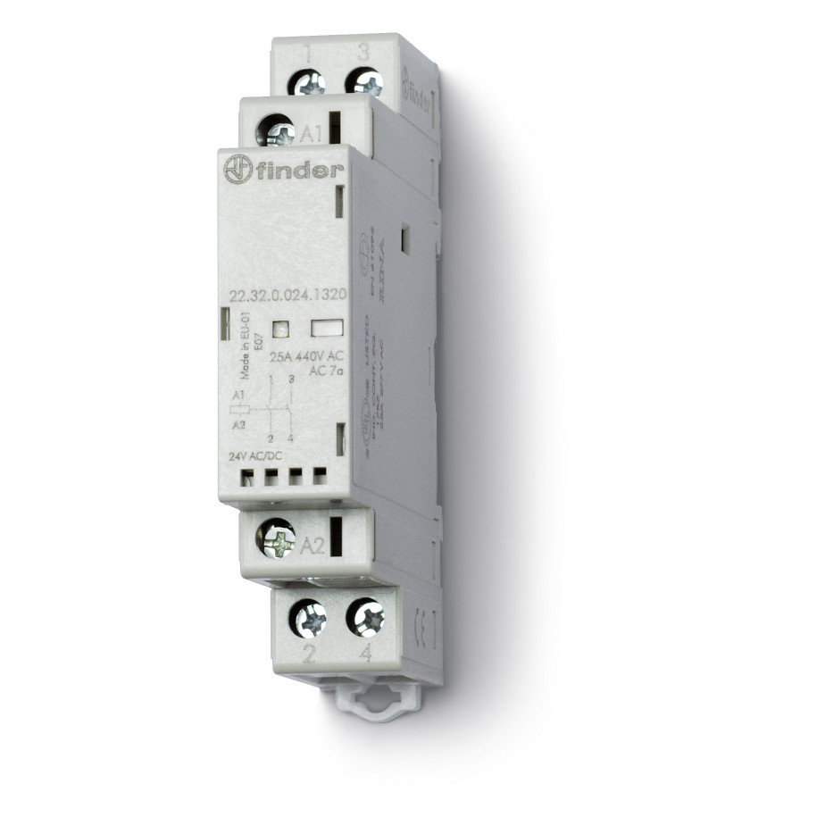 Stycznik modułowy 2Z 25A 24V AC/DC, wskaźnik zadziałania + LED, 17,5mm 22.32.0.024.4320