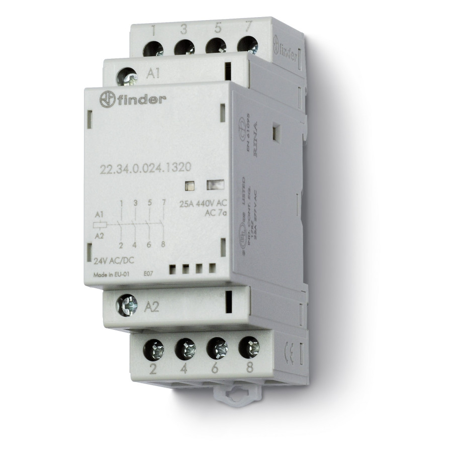 Stycznik modułowy 4Z 25A 24V AC/DC, wskaźnik zadziałania + LED, 35mm 22.34.0.024.4320