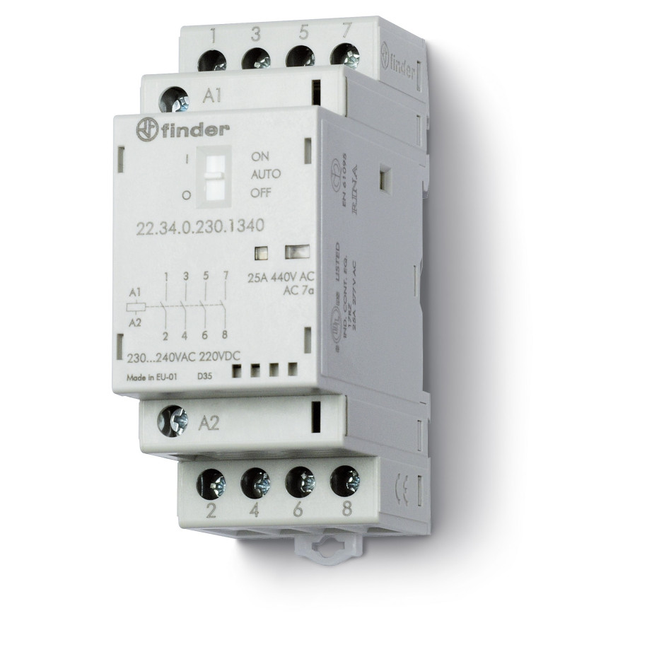 Stycznik modułowy 4Z 25A 230V AC/DC, wskaźnik zadziałania + LED, 35mm 22.34.0.230.4320