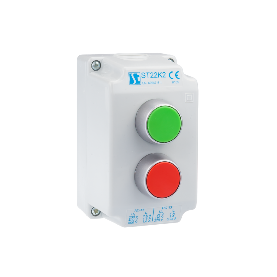 Kaseta sterownicza 2-otworowa z przyciskami zielony/czerwony IP65 ST22K2\01-1