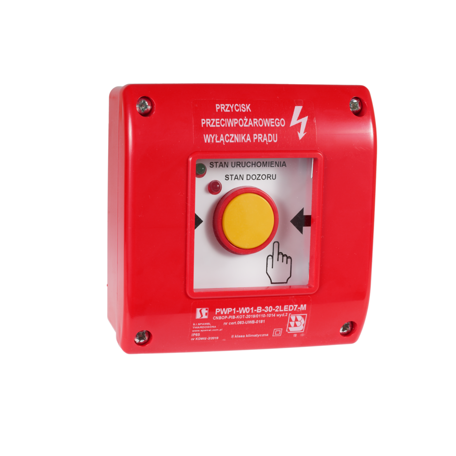 Ręczny przycisk przeciwpoż. wyłącznika prądu PWP1 (1NO,1NC) 230V, PWP1-W01-A-11-2LED7\M