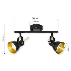 Reflektor natynkowy regulowany czarno - złoty 2xGU10 max.10W FALCO 2XGU10 B/G ORO33032