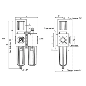 Blok przygotowania powietrza G 1/2 GW do 10 bar, regulacja 1,5-9 bar, 5 um FMB 12