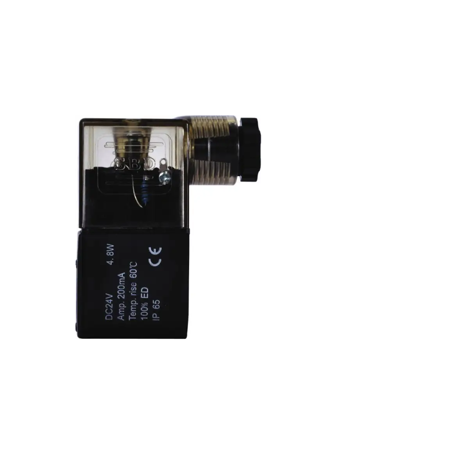 Cewka elektrozaworu 24V DC, 4,8W, z wtyczką z diodą LED, szerokość 22 mm, trzpień fi 9 mm MS 02400-KPL
