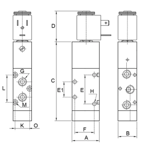 Elektrozawór pneumatyczny rozdzielający 5/2 G 1/4 monostabilny (sprężyna mechaniczna), AZ Pneumatica 522 ME