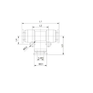 Trójnik pneumatyczny wtykowy typu T do węża fi 4 mm, tworzywo sztuczne 138.004