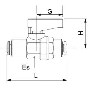 Zawór kulowy wtykowy Ghilux mini do węża fi 6 mm, PN20 mosiądz niklowany PTFE/NBR 6560 6